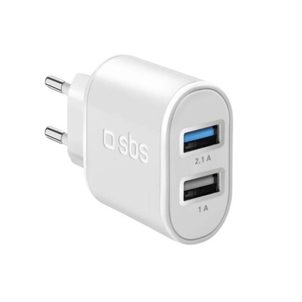 SBS 2100 mAh laddare. 2,1A + 1A Vit