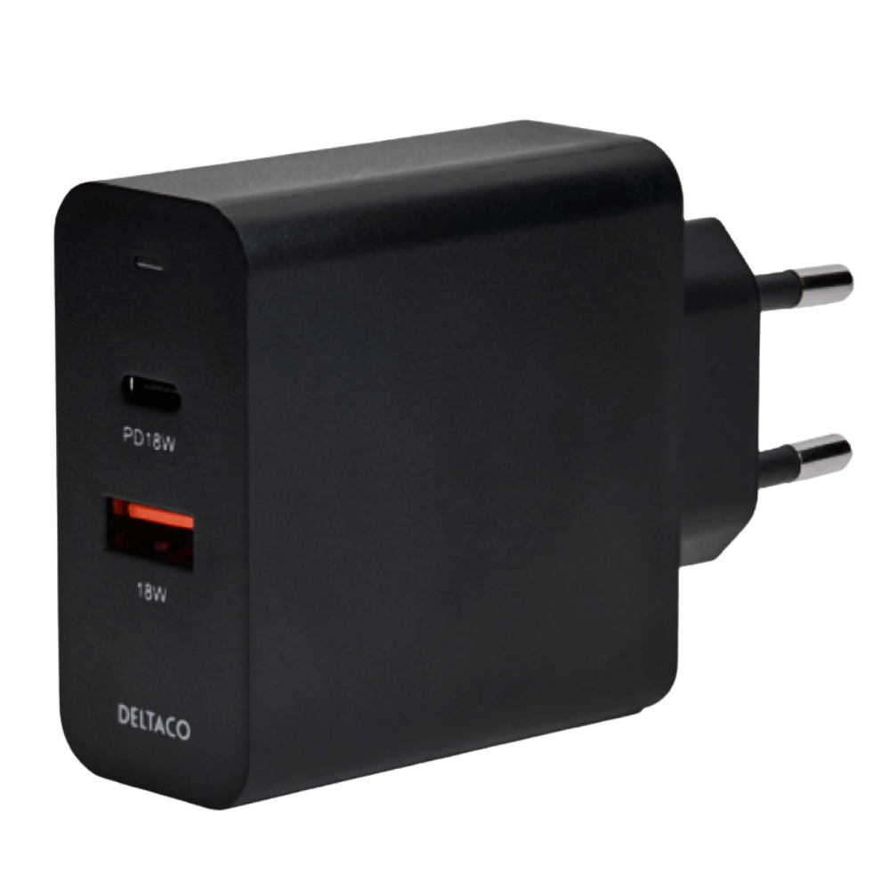 Deltaco PD Väggladdare USB-A + USB-C 36W