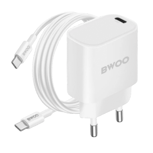 Laddare USB C 20W Power Delivery med Type C-kabel 1m Bwoo Vit